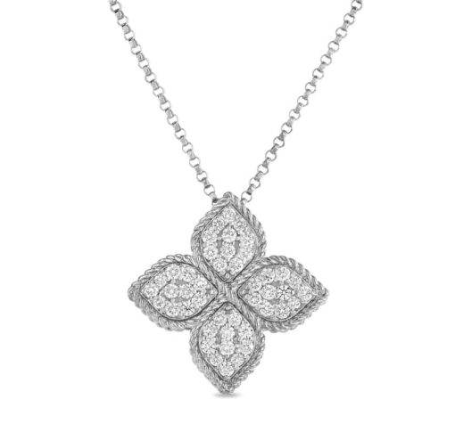 Roberto Coin 18KT White Gold Princess Flower Large Pendant With Diamonds