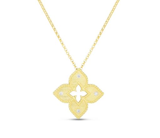 Roberto Coin 18K Gold Petite Venetian Princess Satin Flower Pendant With Diamond Accent