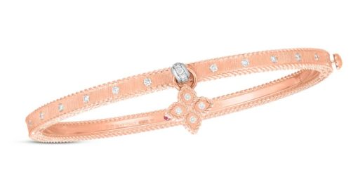 Roberto Coin 18K Rose Gold Symphony Princess Flower w/ Diamond Flower Charm Bangle