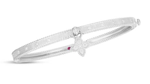 Roberto Coin 18K White Gold Symphony Princess Flower w/ Diamond Flower Charm Bangle