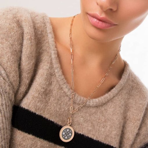 Roberto Coin 18K Rose Gold Venetian Princess Black & White Diamond Medallion - Image 2