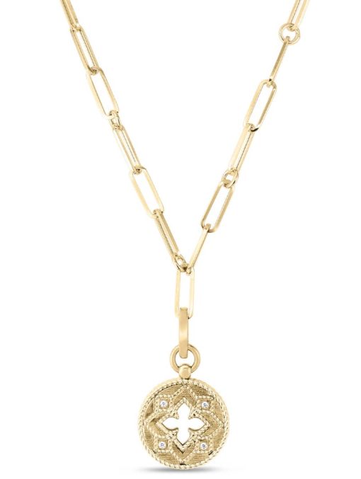 Roberto Coin 18K Yellow Gold Venetian Princess Small Diamond Open Medallion Necklace