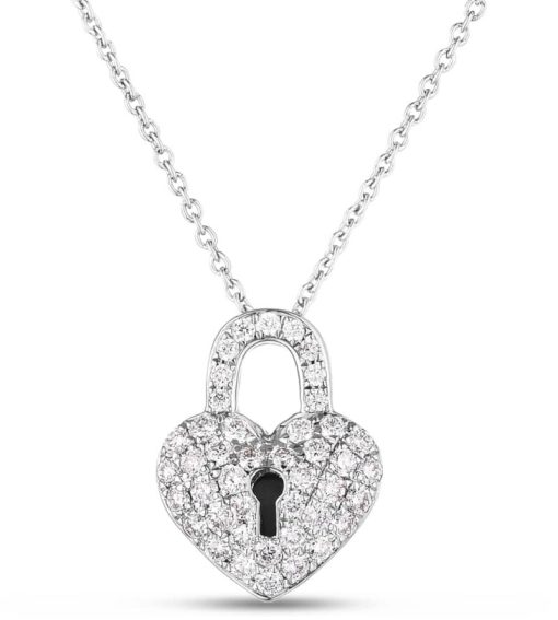 Roberto Coin 18K White Gold Diamond Heart Lock Necklace