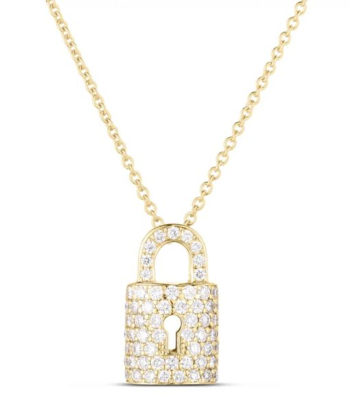 Roberto Coin 18K Yellow Gold Tiny Treasures Diamond Lock Charm Necklace