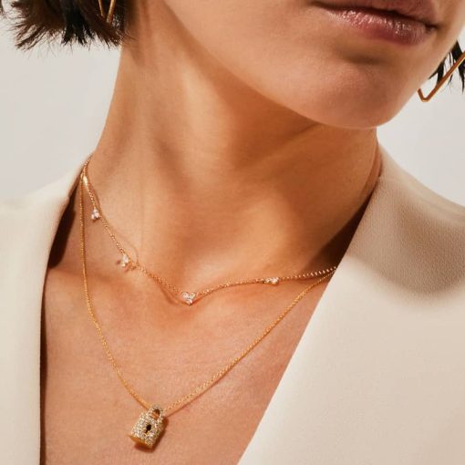 Roberto Coin 18K Yellow Gold Tiny Treasures Diamond Lock Charm Necklace - Image 2