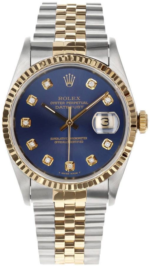 Rolex Pre-Owned Datejust Automatic Two-Tone Jubilee Watch, Blue Diamond Dial, 36mm