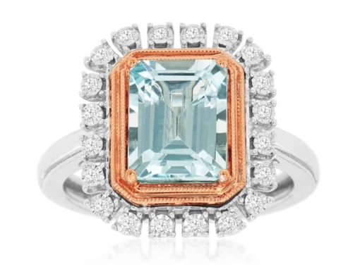 Royal Jewelry 14K White Gold Diamond & Aquamarine Ring