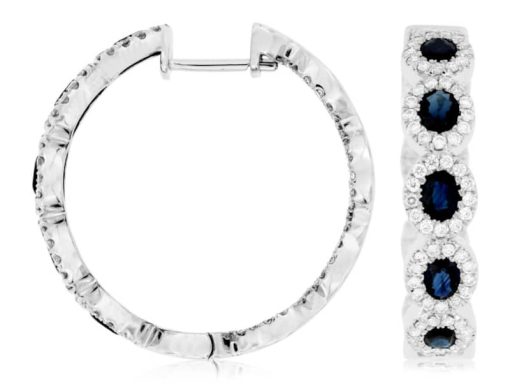 Royal Jewelry 14K White Gold Diamond & Sapphire Earrings