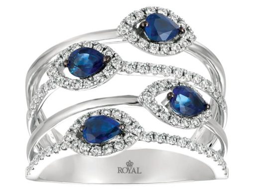 Royal Jewelry 14K White Gold Diamond & Sapphire Ring