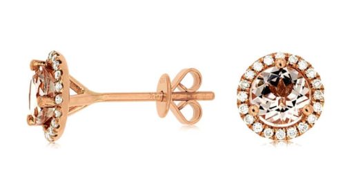 Royal Jewelry 14K Rose Gold Diamond & Morganite Earrings