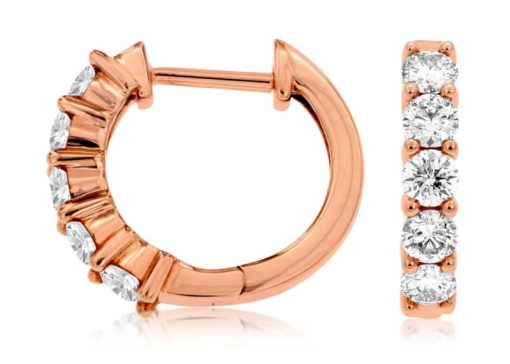 Royal Jewelry 14K Rose Gold Diamond Hoop Earrings