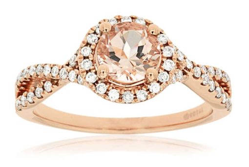 Royal Jewelry 14K Rose Gold Diamond & Morganite Ring