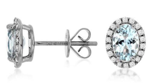 Royal Jewelry 14K White Gold Diamond & Aquamarine Earrings