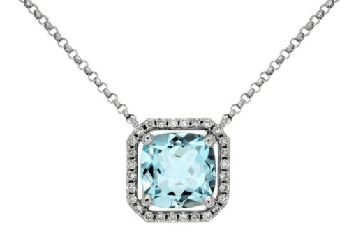 Royal Jewelry 14K White Gold Diamond & Aquamarine Necklace