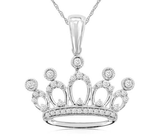 Royal Jewelry 14K White Gold Diamond Crown Pendant