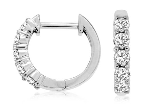 Royal Jewelry 14K White Gold Diamond Hoop Earrings