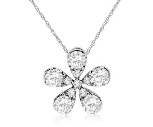 Royal Jewelry 14K White Gold Floral Diamond Pendant Necklace
