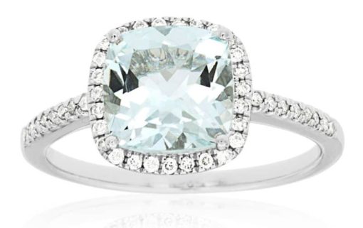 Royal Jewelry 14K White Gold Aquamarine & Diamond Ring