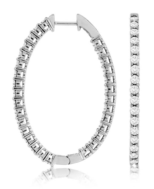 Royal Jewelry 14K White Gold Diamond Hoops