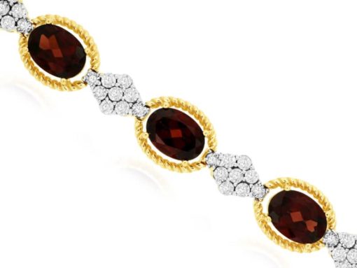 Royal Jewelry 14K Yellow Gold Diamond & Garnet Bracelet