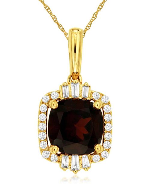 Royal Jewelry 14K Yellow Gold Diamond & Garnet Pendant