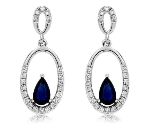 Royal Jewelry 14K White Gold Diamond & Sapphire Earrings