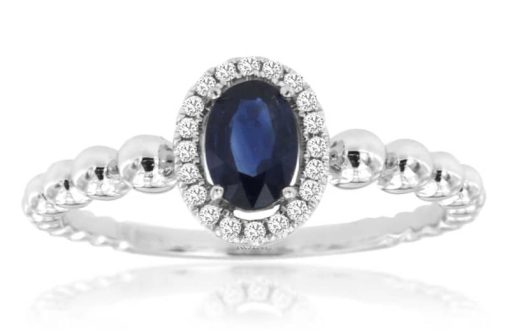 Royal Jewelry 14K White Gold Diamond & Sapphire Ring