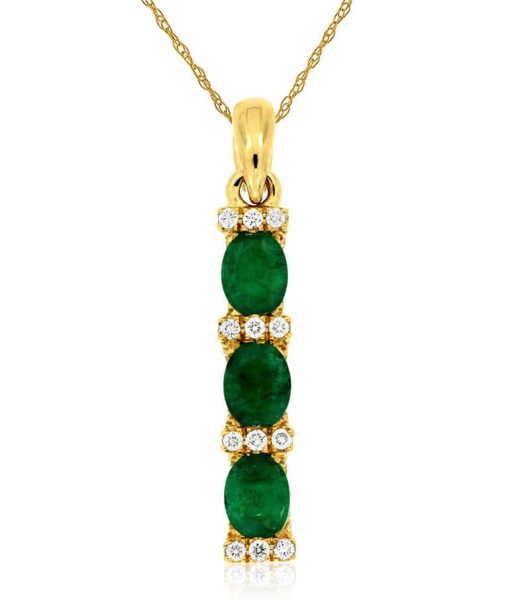 Royal Jewelry 14K Yellow Gold Diamond & Emerald Pendant