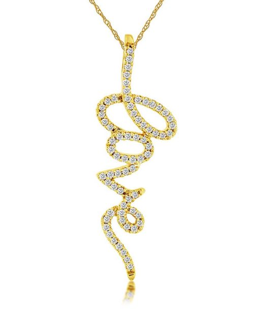 Royal Jewelry 14K Yellow Gold Diamond Love Pendant