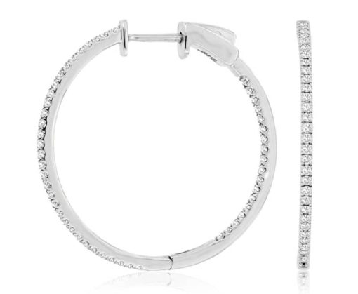 Royal Jewelry 14K White Gold Diamond Hoop Earrings