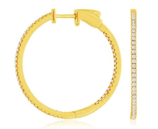 Royal Jewelry 14K Yellow Gold Diamond Hoop Earrings