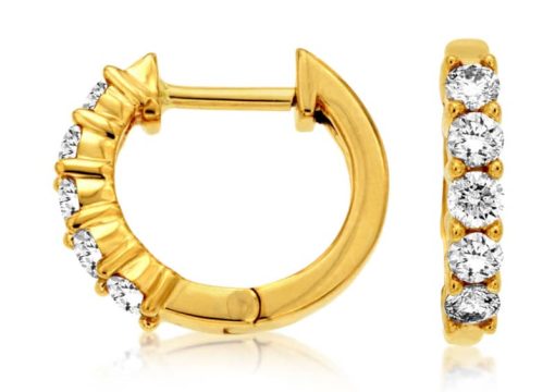 Royal Jewelry 14K Yellow Gold Diamond Hoop Earrings