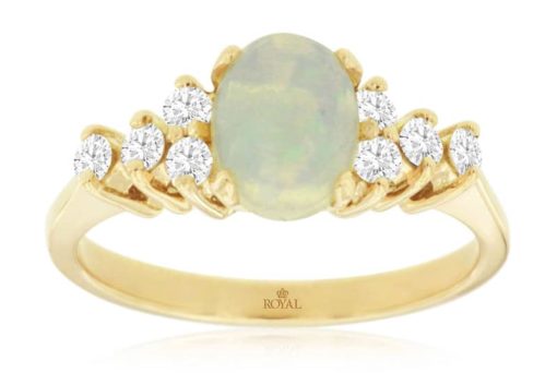 Royal Jewelry 14K Yellow Gold Opal & Diamond Ring