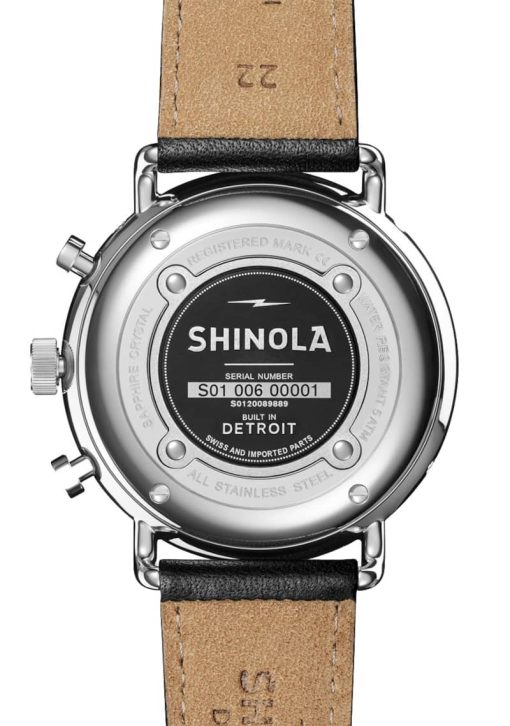 Shinola The Canfield Sport Chronograph Black Dial & Leather Strap Watch, 45mm - Image 5