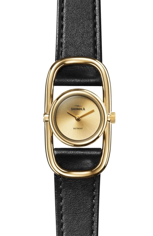 Shinola The Bike Lock Black Leather Strap Watch, Champagne Sunray Dial, 20mm