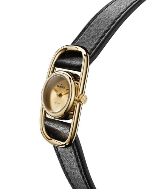 Shinola The Bike Lock Black Leather Strap Watch, Champagne Sunray Dial, 20mm - Image 2