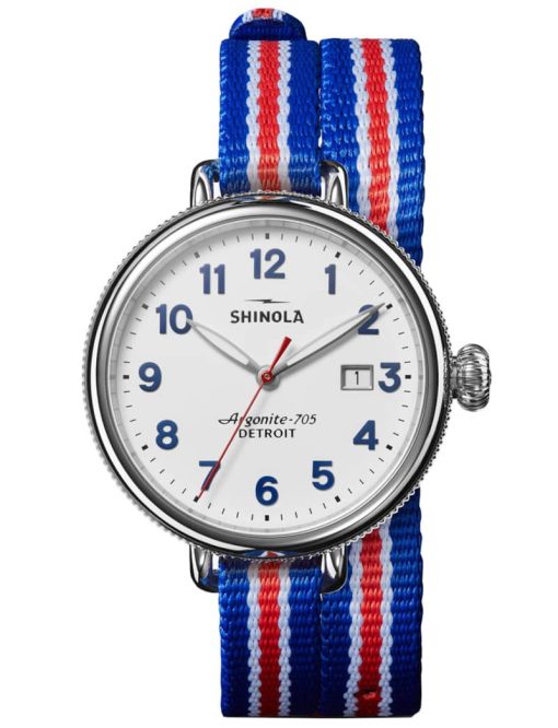 Shinola The Birdy Quartz Red/White/Blue Strap Watch, White Matte Velvet Dial, 38mm