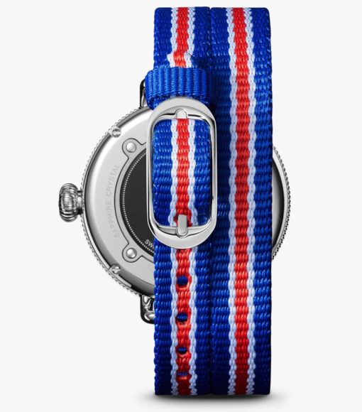 Shinola The Birdy Quartz Red/White/Blue Strap Watch, White Matte Velvet Dial, 38mm - Image 7