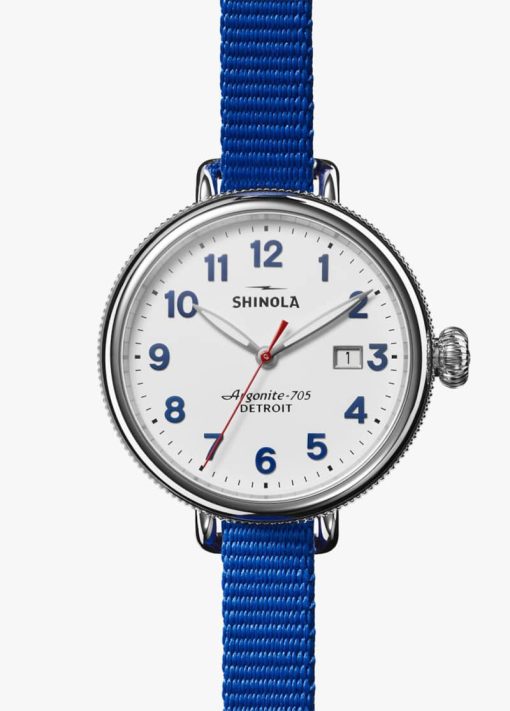 Shinola The Birdy Quartz Red/White/Blue Strap Watch, White Matte Velvet Dial, 38mm - Image 5