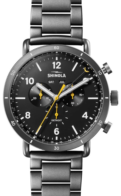 Shinola The Canfield Sport Gunmetal PVD Bracelet, Black Dial Watch, 45mm