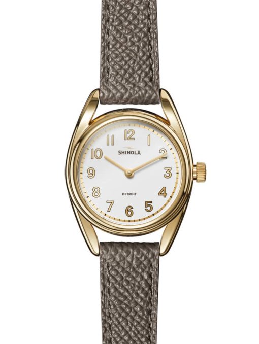 Shinola The Derby Polished PVD Gold Stainless Steel Watch, Heather Gray Strap, 30mm