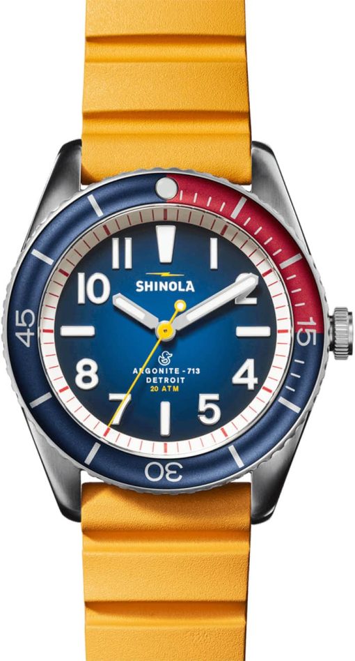 Shinola The Duck Blue Matte Dial Canary Yellow Rubber Watch, 42mm