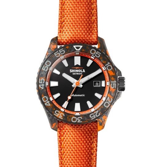 Shinola The Forged Carbon Monster Automatic Black Dial Leather-Backed Nylon Watch, 45mm