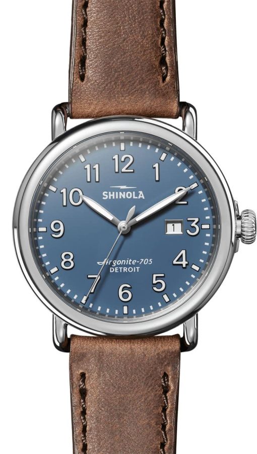 Shinola The Runwell Matte Blue Velvet Dial Tan Leather Watch, 41mm