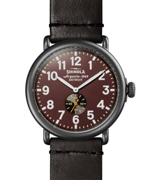 Shinola The Runwell Black Leather Strap Watch, Rust Red Matte Dial, 47mm