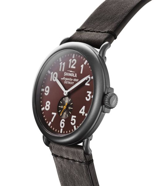 Shinola The Runwell Black Leather Strap Watch, Rust Red Matte Dial, 47mm - Image 2