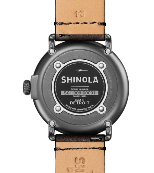 Shinola The Runwell Black Leather Strap Watch, Rust Red Matte Dial, 47mm - Image 5