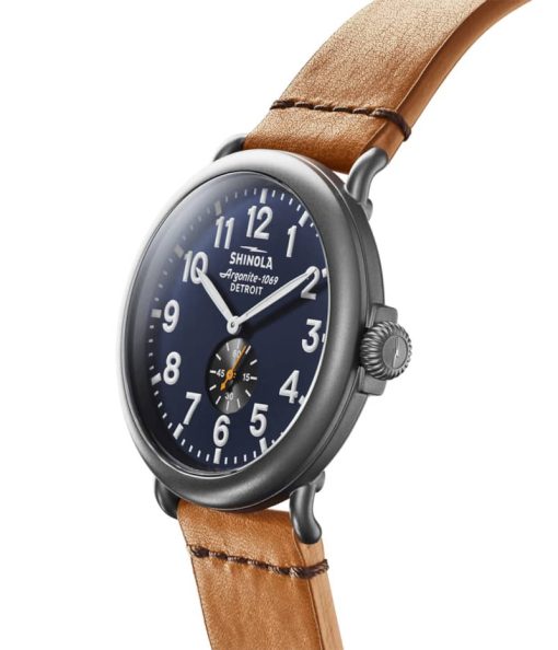 Shinola The Runwell Bourbon Leather Strap Watch, Midnight Blue Dial, 47mm - Image 2