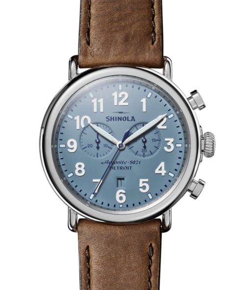 Shinola The Runwell Chrono British Tan Leather Strap Watch, Slate Blue Dial, 47mm