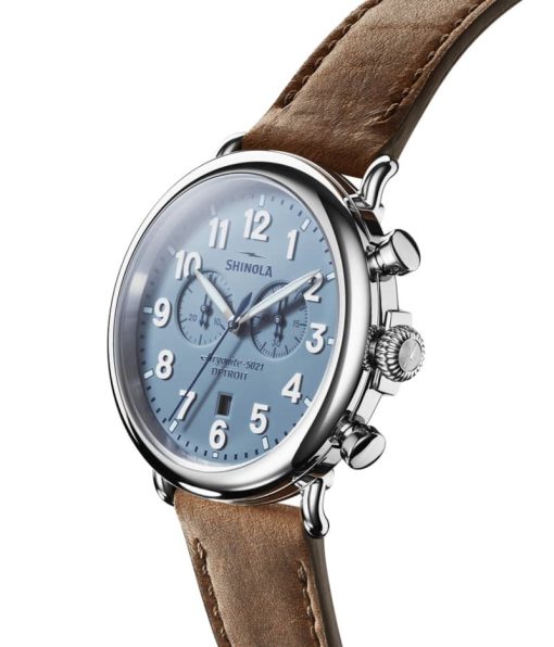 Shinola The Runwell Chrono British Tan Leather Strap Watch, Slate Blue Dial, 47mm - Image 2